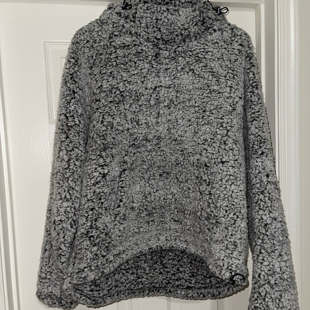 PINK by Victoria Secret Fuzzy Grey Pullover Hoodie